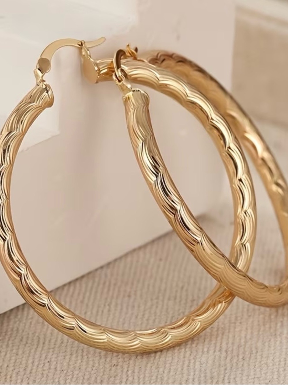 Gold Tone Textured Hoop Earrings